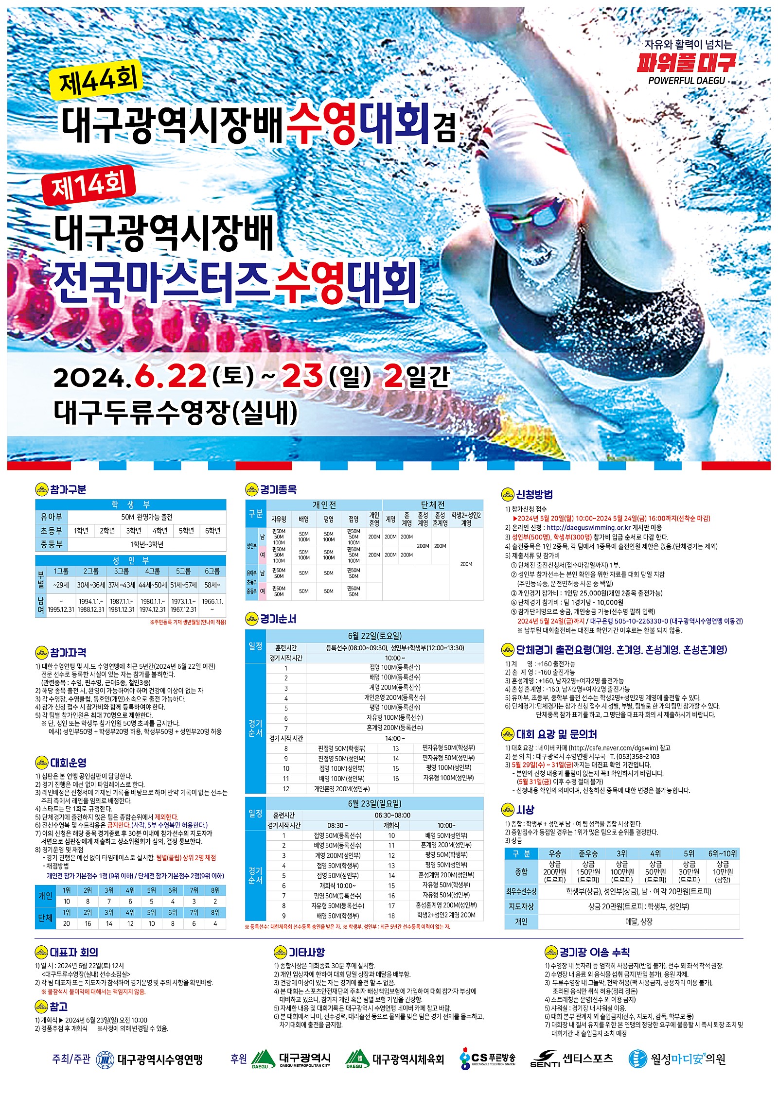 제14회 대구광역시장배 전국마스터즈 수영대회 포스터